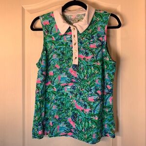 Lilly Pulitzer Luxletic Golf‎ Sleeveless Top Tropical Print Gold Buttons Large